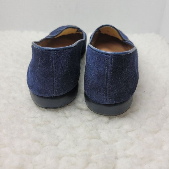 Belgian  Midinette Womsn's Slippers Shoes Size 7 Navy Blue Suede Loafers Bow Tie - Picture 4 of 12
